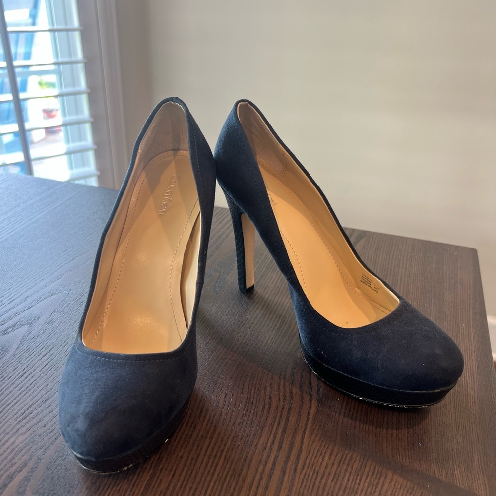 Calvin Klein Black Suede Platform High Heel Pumps